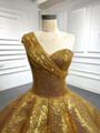 Gold Ball Gown Sequins One Shoulder Prom Dress