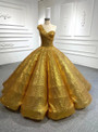 Gold Ball Gown Sequins One Shoulder Prom Dress