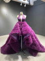 Dark Purple Hi Lo High Neck Beading Crystal Prom Dress