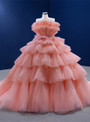 Orange Ball Gown Tulle Tiers Princess Prom Dress