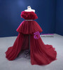 Burgundy Hi Lo Tulle Strapless Prom Dress
