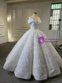 White Sequins Off the Shoulder Ball Gown Prom Dress
