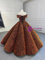 Classic Orange Sequins Off the Shoulder Prom Dress