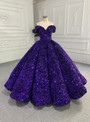 Purple Sequins Off the Shoulder Prom Dress