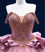 Pink Tulle Spaghetti Straps Sequins Beading Prom Dress