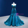 Blue Strapless Pleats Bow Prom Dress With Shawl