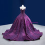 Advanced Purple Satin Appliques Pearls Prom Dress