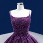 Advanced Purple Satin Appliques Pearls Prom Dress
