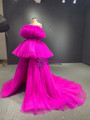 Fuchsia Hi Lo Tulle Strapless Pleats Prom Dress