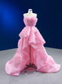 Pink Hi Lo Organza Pleats Flower Prom Dress