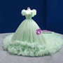 Green Tulle Beading Sequins Princess Prom Dress With Train