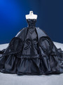 Black Ball Gown Satin Strapless Pleats Bow Prom Dress