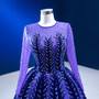 Blue Purple Long Sleeve Tulle Beading Prom Dress