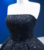 A-line Black Strapless Sequins Pearls Hi Lo Prom Dress