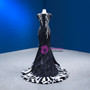 Black Mermaid Sequins Cap Sleeve Beading Feather Prom Dress