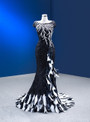 Black Mermaid Sequins Cap Sleeve Beading Feather Prom Dress