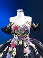 Black Ball Gown Tulle 3D Colorful Flower Prom Dress