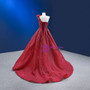 Burgundy Mermaid Tulle Beading Prom Dress With Detachable Train