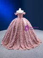 Pink Ball Gown Tulle Sequins 3D Flower Prom Dress