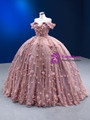 Pink Ball Gown Tulle Sequins 3D Flower Prom Dress
