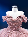 Pink Ball Gown Tulle Sequins 3D Flower Prom Dress
