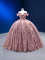 Pink Ball Gown Tulle Sequins 3D Flower Prom Dress