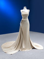 Champagne Satin One Straps Beading Pleats Prom Dress