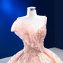 Pink Ball Gown Tulle Spaghetti Straps Pearls Sequins Prom Dress