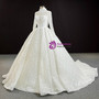 Beautiful White Tulle Long Sleeve Backless Pearls Wedding Dress