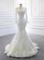 White Mermaid Tulle Beading Wedding Dress With Removable Train