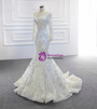 White Mermaid Tulle Beading Wedding Dress With Removable Train