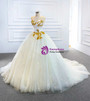White Tulle Lace Sweetheart Gold Beading Wedding Dress