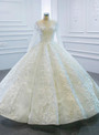 Advanced White Lace Appliques Long Sleeve Beading Wedding Dress