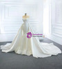 White Mermaid Lace Satin Wedding Dress With Removable Train