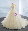 Champagne Tulle Off the Shoulder Wedding Dress