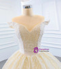Champagne Tulle Off the Shoulder Wedding Dress