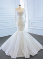 White Mermaid Tulle Long Sleeve Beading Wedding Dress