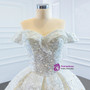 White Sequins Off the Shoulder Pearls Wedding Dress