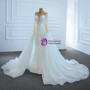 White Mermaid Tulle Long Sleeve Pearls Wedding Dress