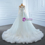 White Mermaid Tulle Long Sleeve Pearls Wedding Dress