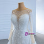 White Mermaid Tulle Long Sleeve Pearls Wedding Dress
