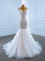 White Mermaid Tulle Lace V-neck Wedding Dress