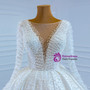 Fashion White Satin Long Sleeve Pearls Wedding Dress