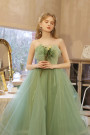 Green Tulle Strapless Pleats Short Prom Dress