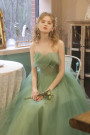 Green Tulle Strapless Pleats Short Prom Dress