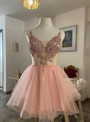 Pink Tulle Sequins Lace Homecoming Dress