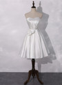 White Satin Strapless Bow Homecoming Dress