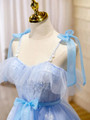 Blue Tulle Lace Appliques Straps Homecoming Dress