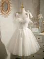 White Tulle Lace Spaghetti Straps Homecoming Dress