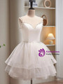 White Tulle Straps Pearls Homecoming Dress